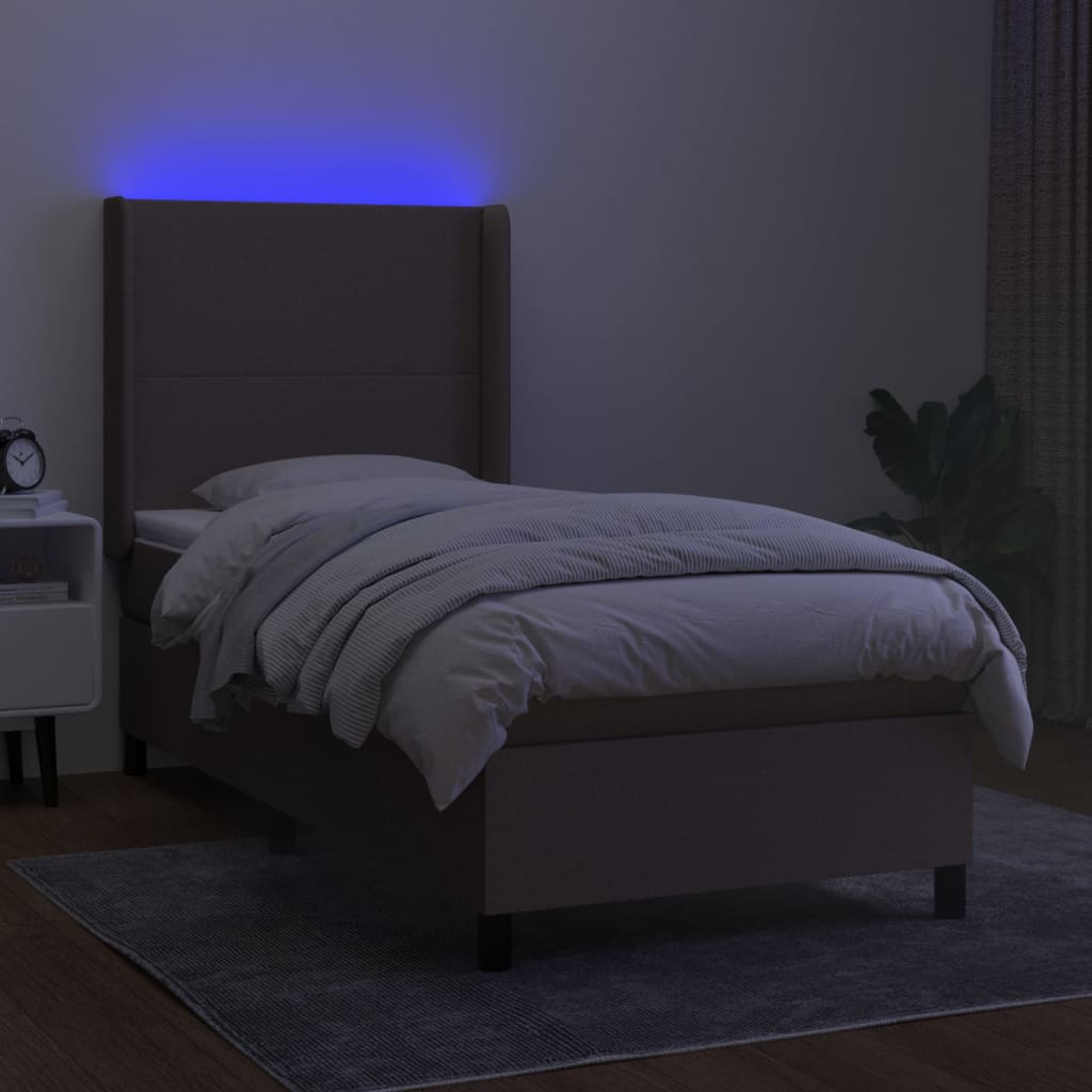 LED Boxspringbett mit Kopfteil Taupe Stoff