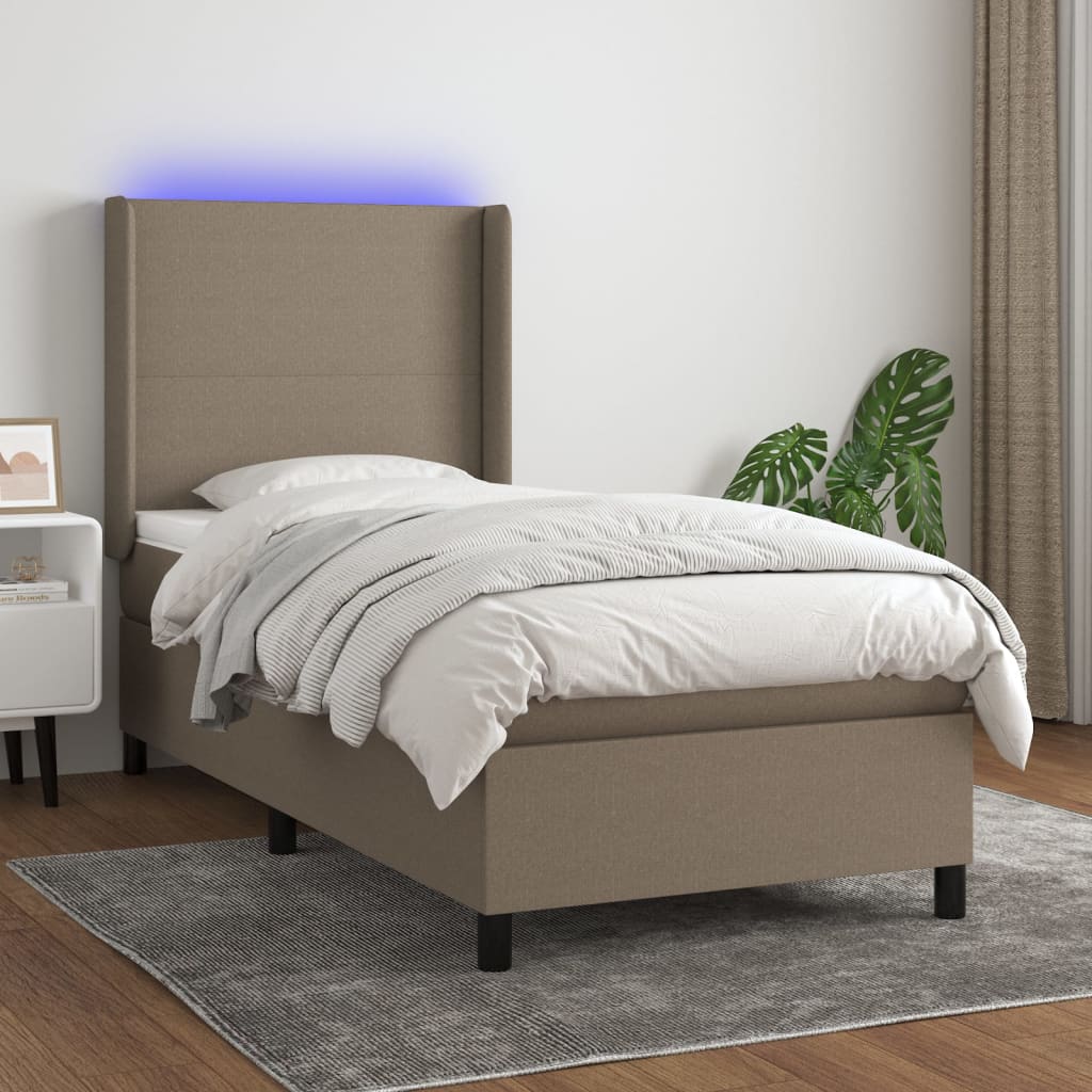 LED Boxspringbett mit Kopfteil Taupe Stoff