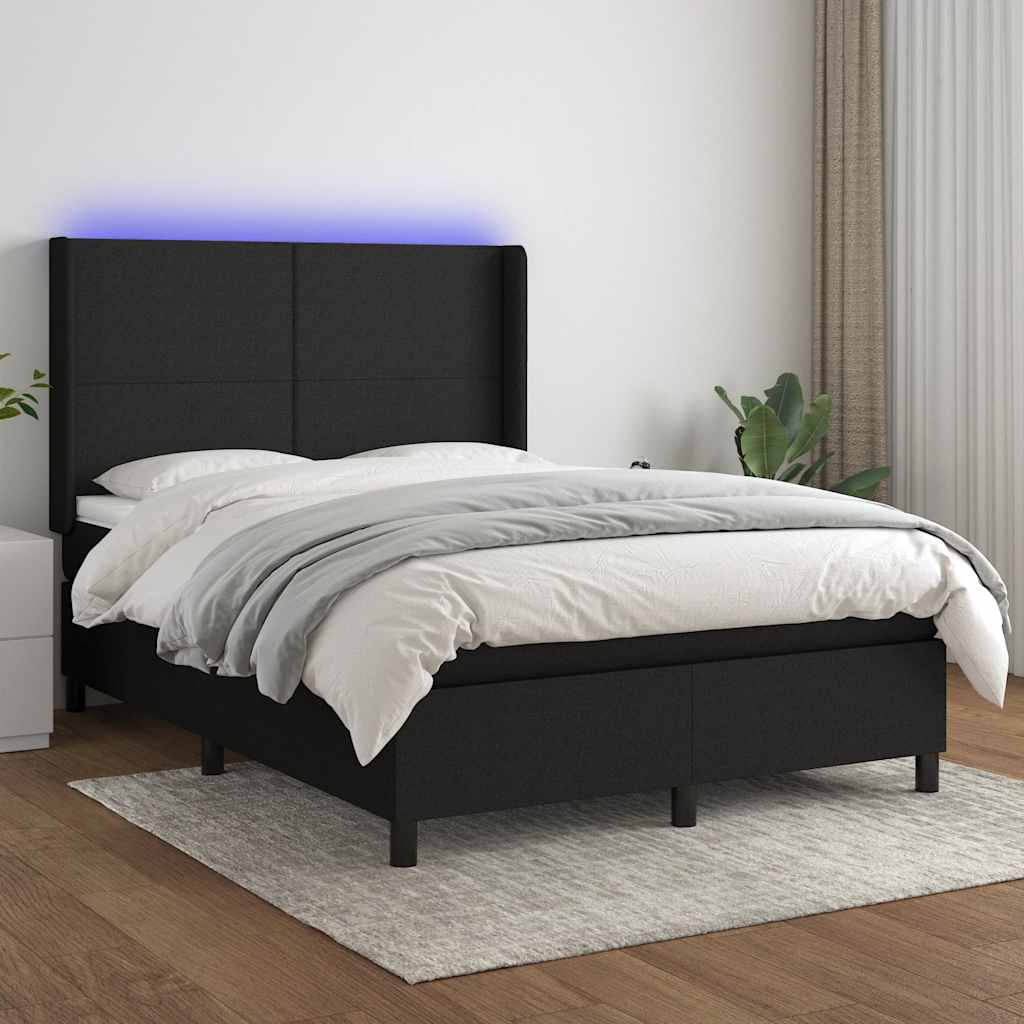 LED Boxspringbett mit Kopfteil Schwarz Stoff