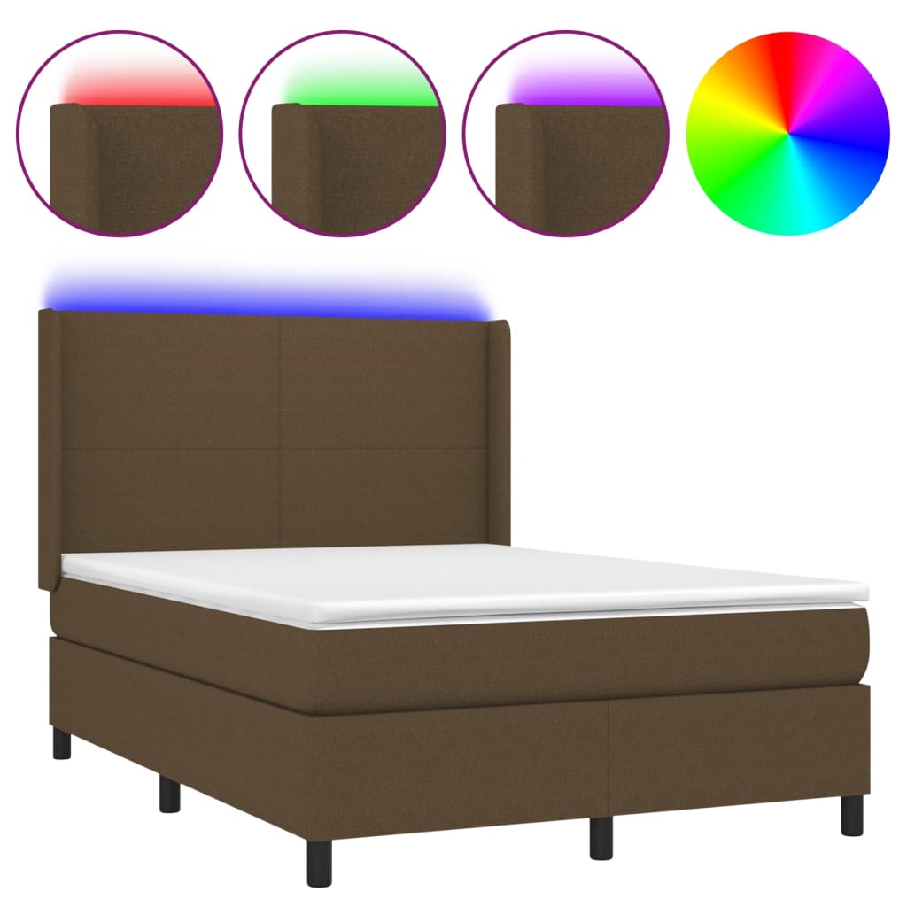 LED Boxspringbett mit Kopfteil Dunkelbraun Stoff