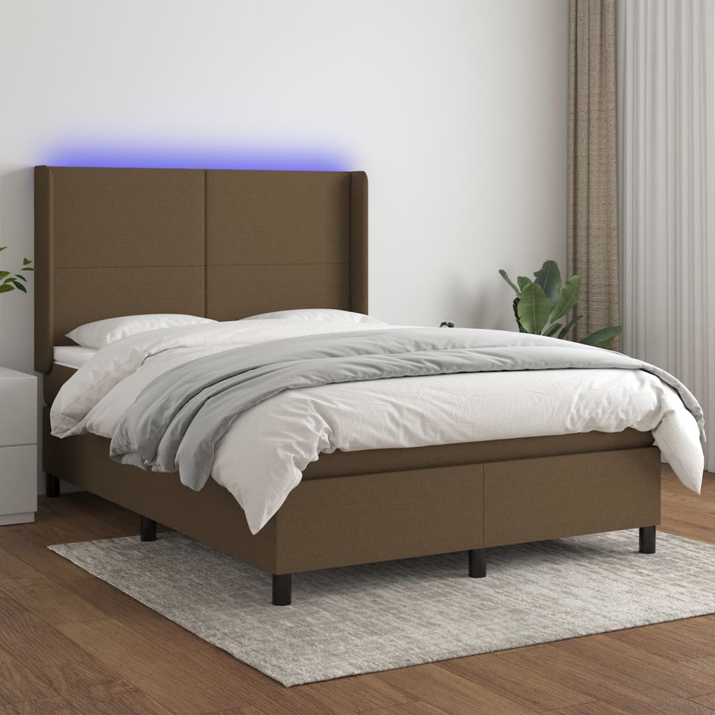 LED Boxspringbett mit Kopfteil Dunkelbraun Stoff