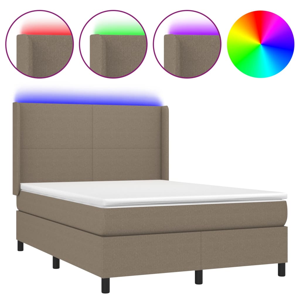 LED Boxspringbett mit Kopfteil Taupe Stoff