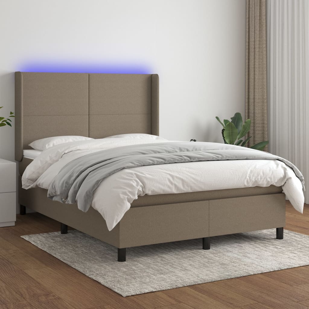 LED Boxspringbett mit Kopfteil Taupe Stoff