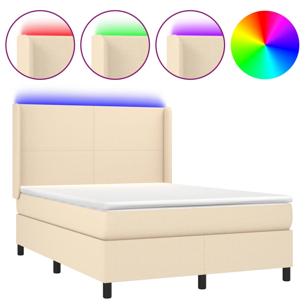 LED Boxspringbett mit Kopfteil Creme Stoff