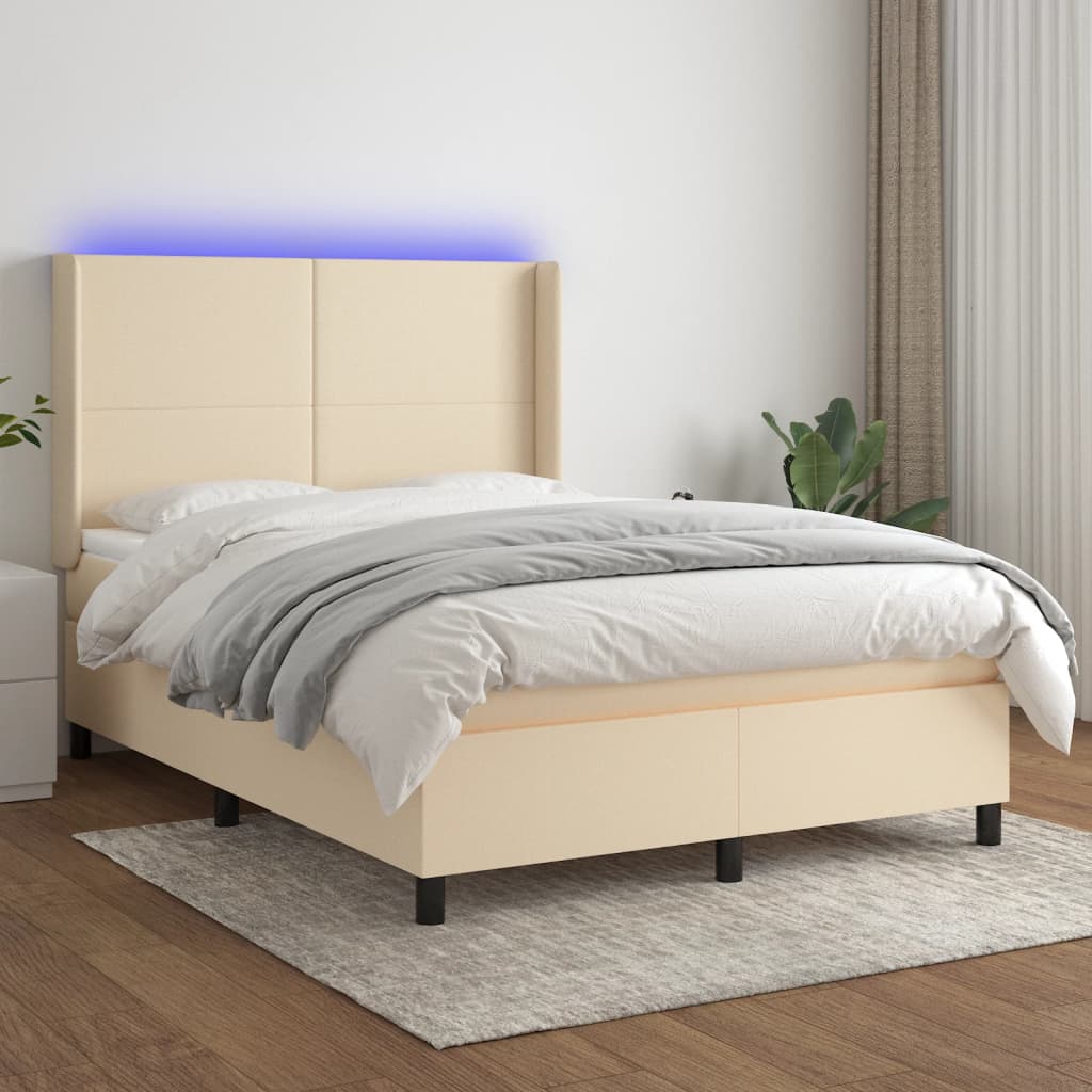 LED Boxspringbett mit Kopfteil Creme Stoff