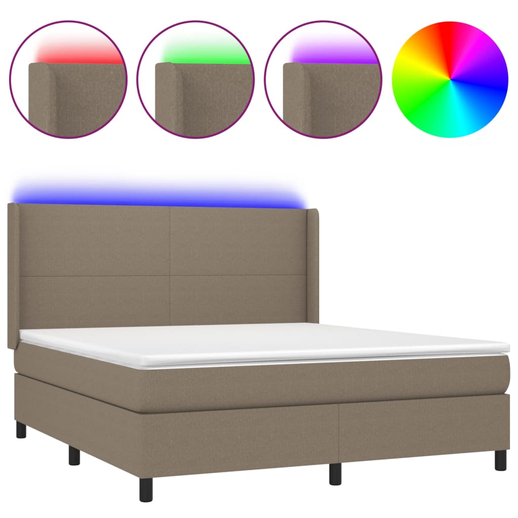 LED Boxspringbett mit Kopfteil Taupe Stoff