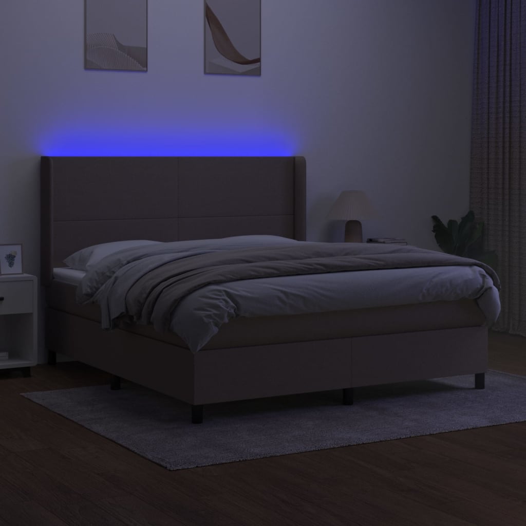 LED Boxspringbett mit Kopfteil Taupe Stoff