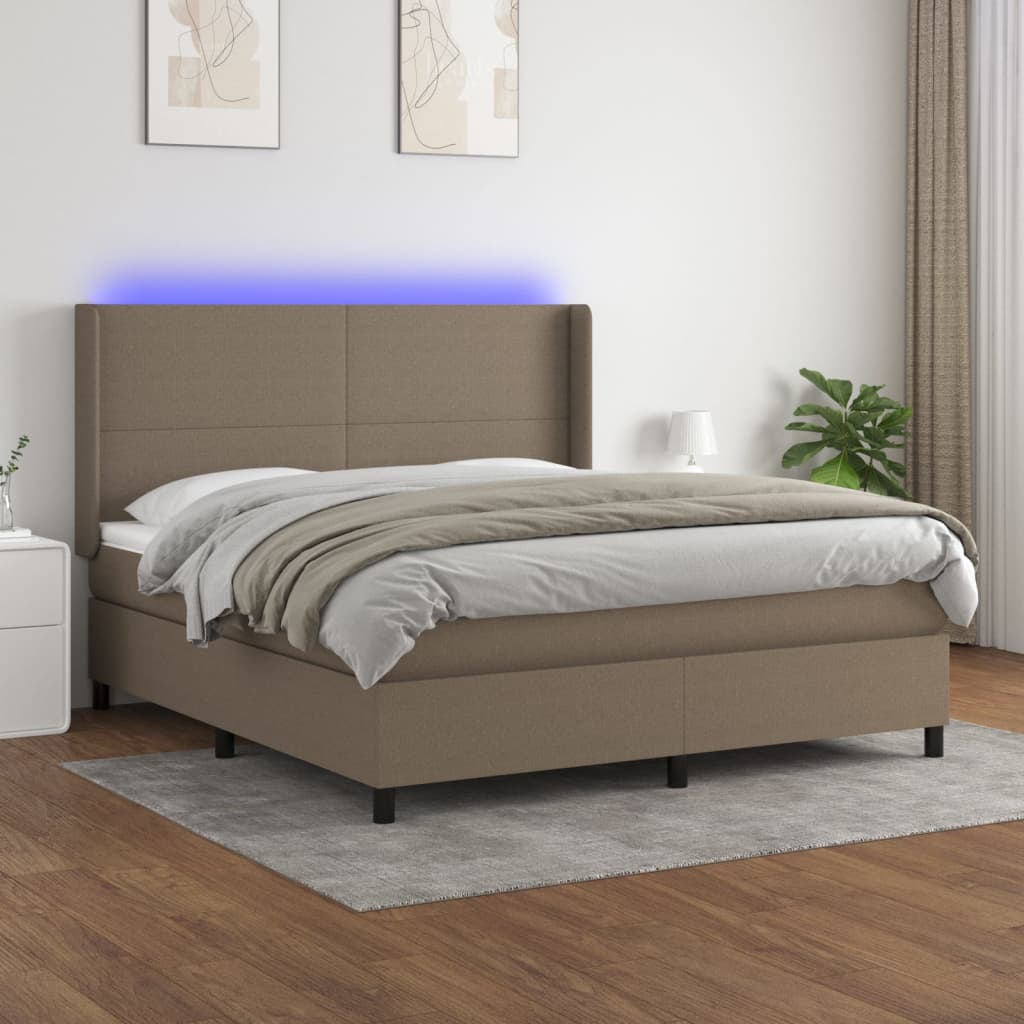 LED Boxspringbett mit Kopfteil Taupe Stoff
