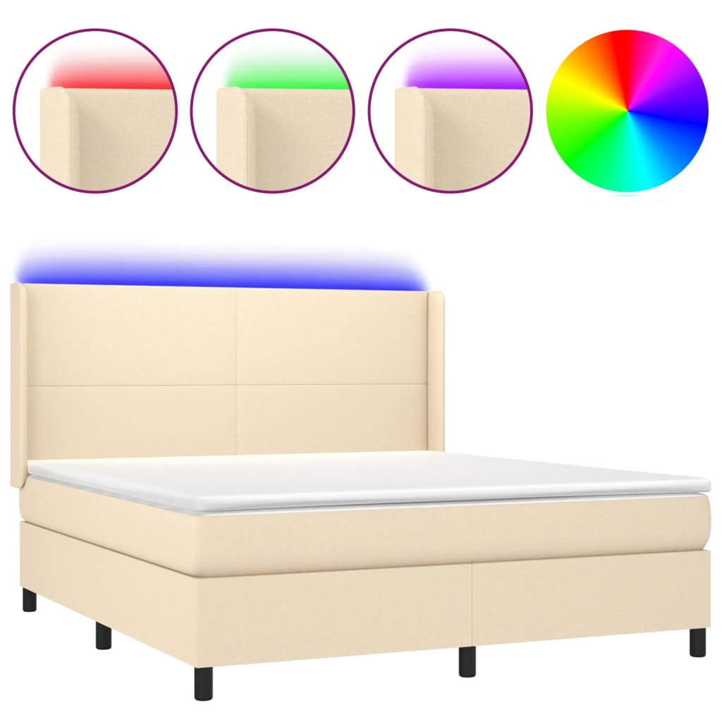 LED Boxspringbett mit Kopfteil Creme Stoff