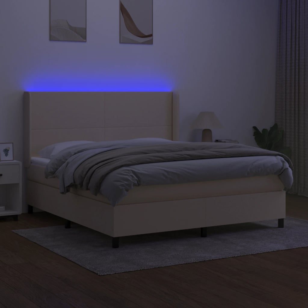 LED Boxspringbett mit Kopfteil Creme Stoff