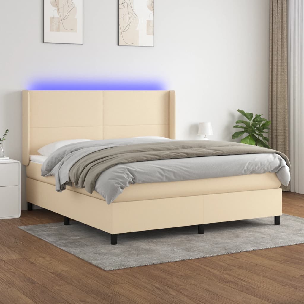 LED Boxspringbett mit Kopfteil Creme Stoff