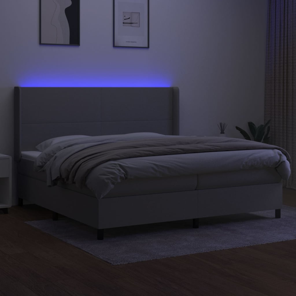 LED Boxspringbett mit Kopfteil Hellgrau Stoff