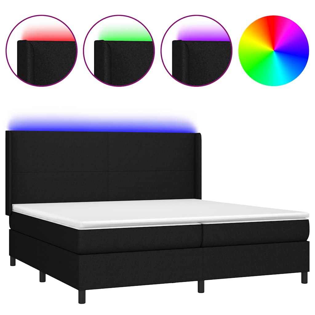 LED Boxspringbett mit Kopfteil Schwarz Stoff