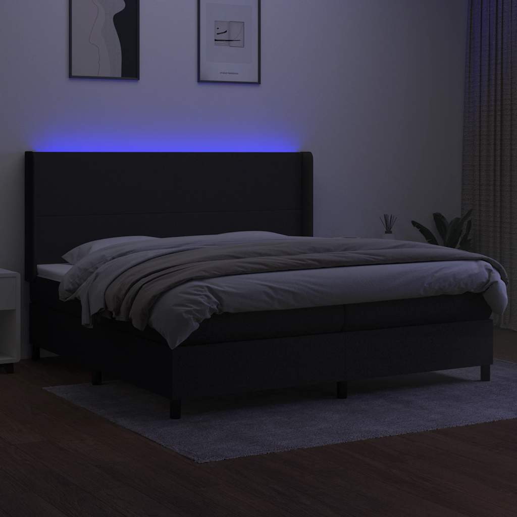 LED Boxspringbett mit Kopfteil Schwarz Stoff