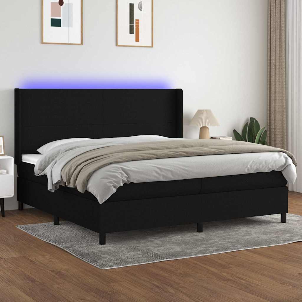 LED Boxspringbett mit Kopfteil Schwarz Stoff