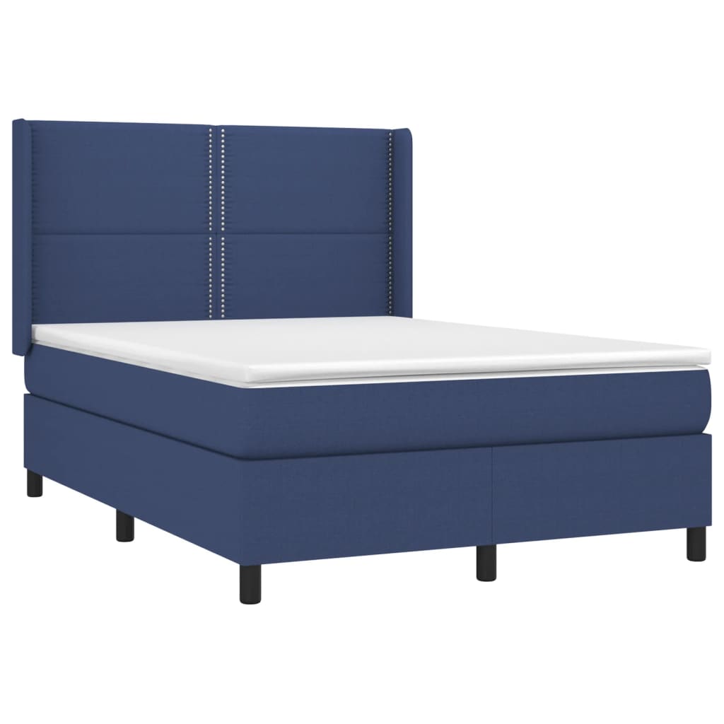 Lit à sommier tapissier avec matelas et LED bleu tissu 140x190 cm
