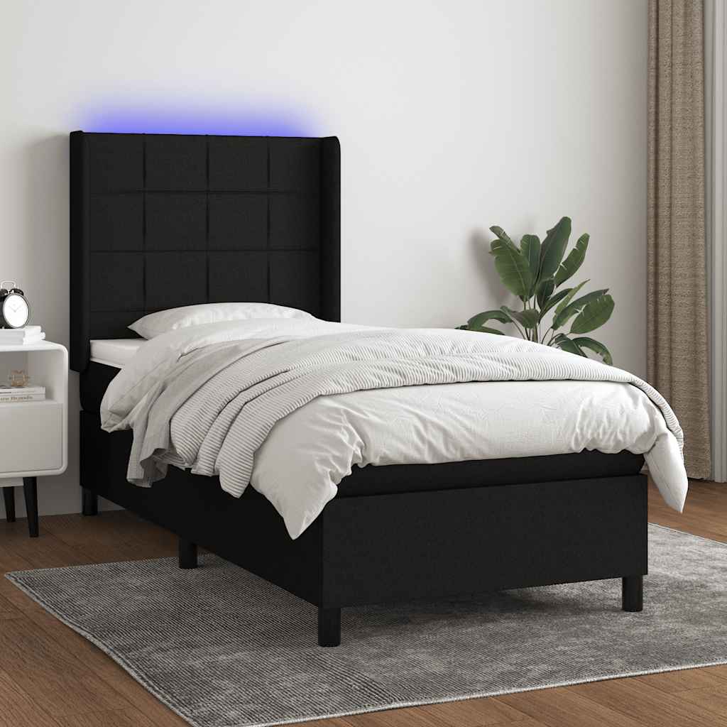 LED Boxspringbett mit Kopfteil Schwarz Stoff