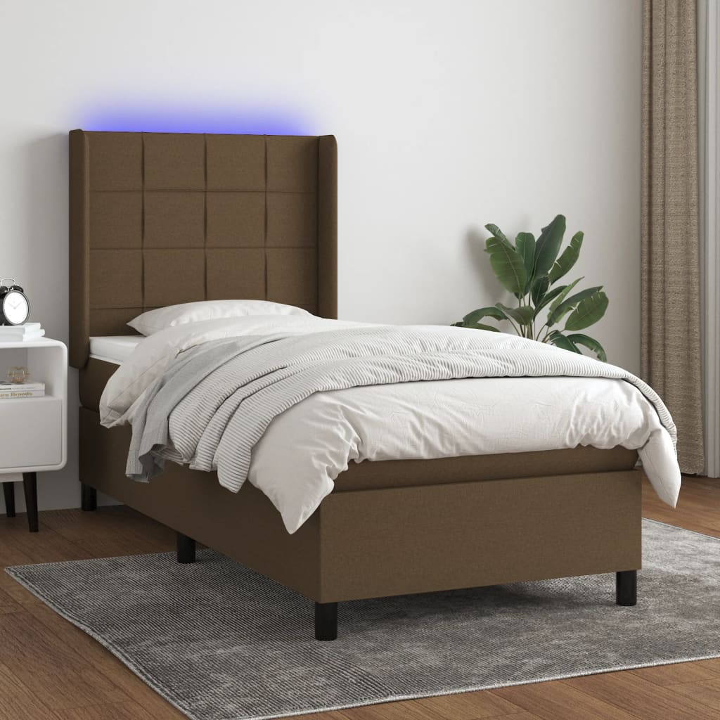 LED Boxspringbett mit Kopfteil Dunkelbraun Stoff