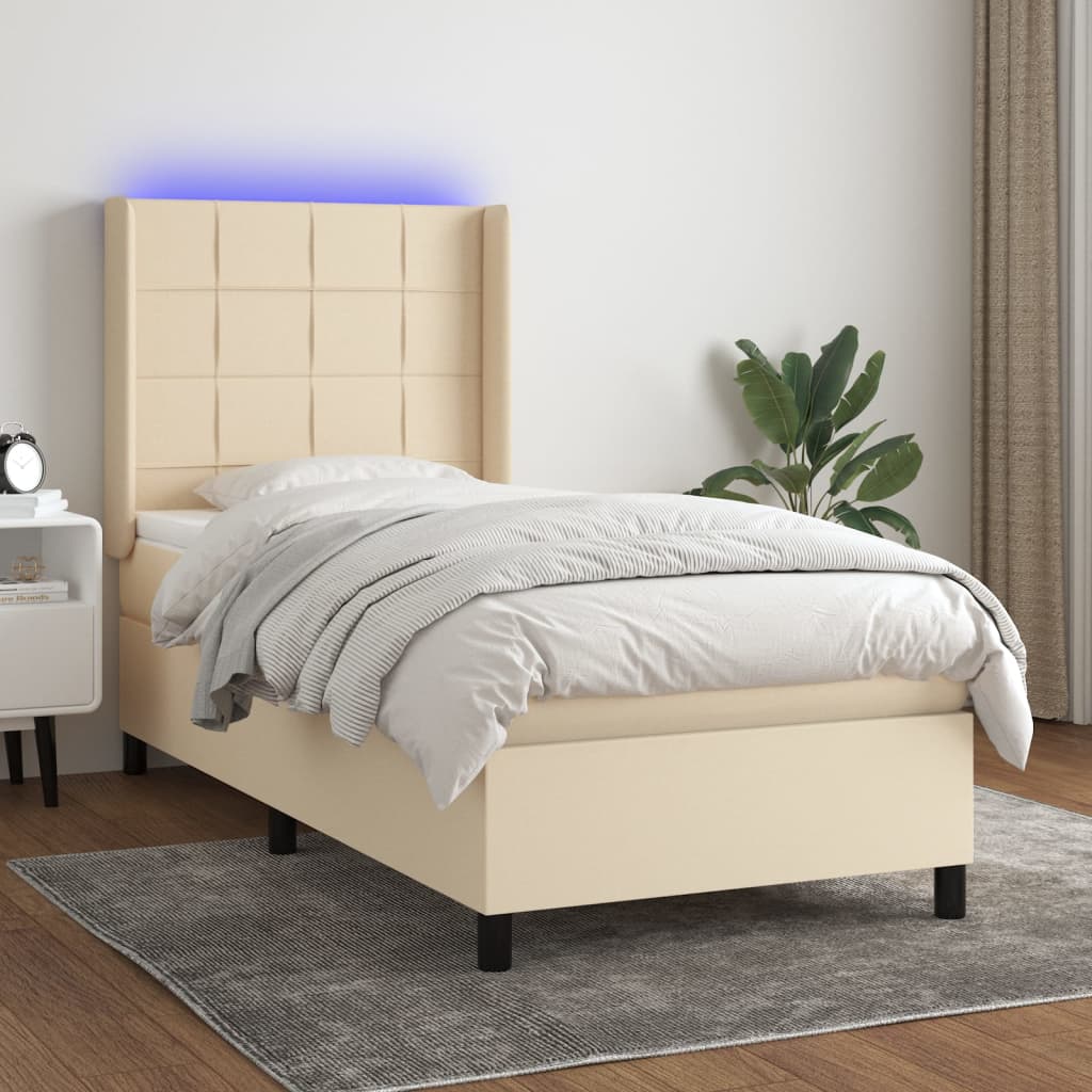 LED Boxspringbett mit Kopfteil Creme Stoff