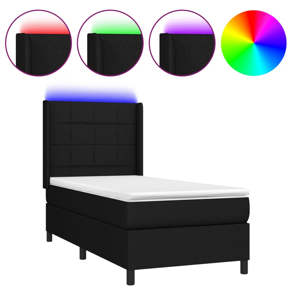 LED Boxspringbett mit Kopfteil Schwarz Stoff