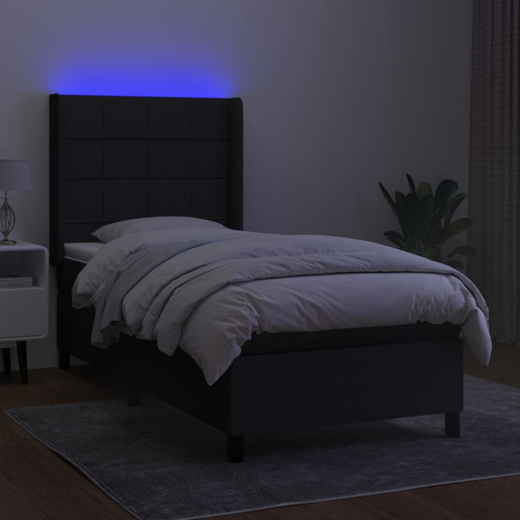 LED Boxspringbett mit Kopfteil Schwarz Stoff