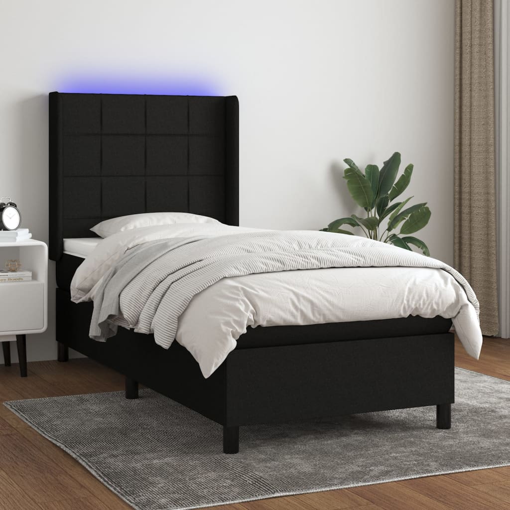 LED Boxspringbett mit Kopfteil Schwarz Stoff
