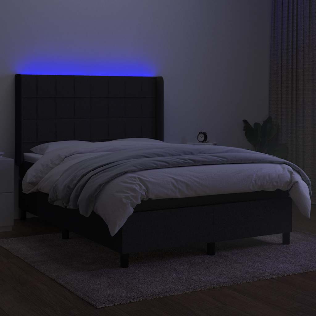 LED Boxspringbett mit Kopfteil Schwarz Stoff