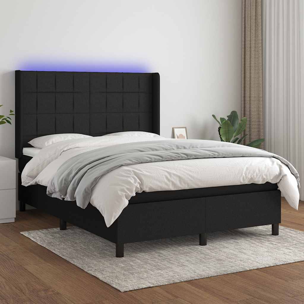 LED Boxspringbett mit Kopfteil Schwarz Stoff