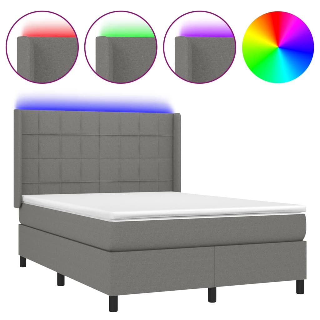 LED Boxspringbett mit Kopfteil Dunkelgrau Stoff