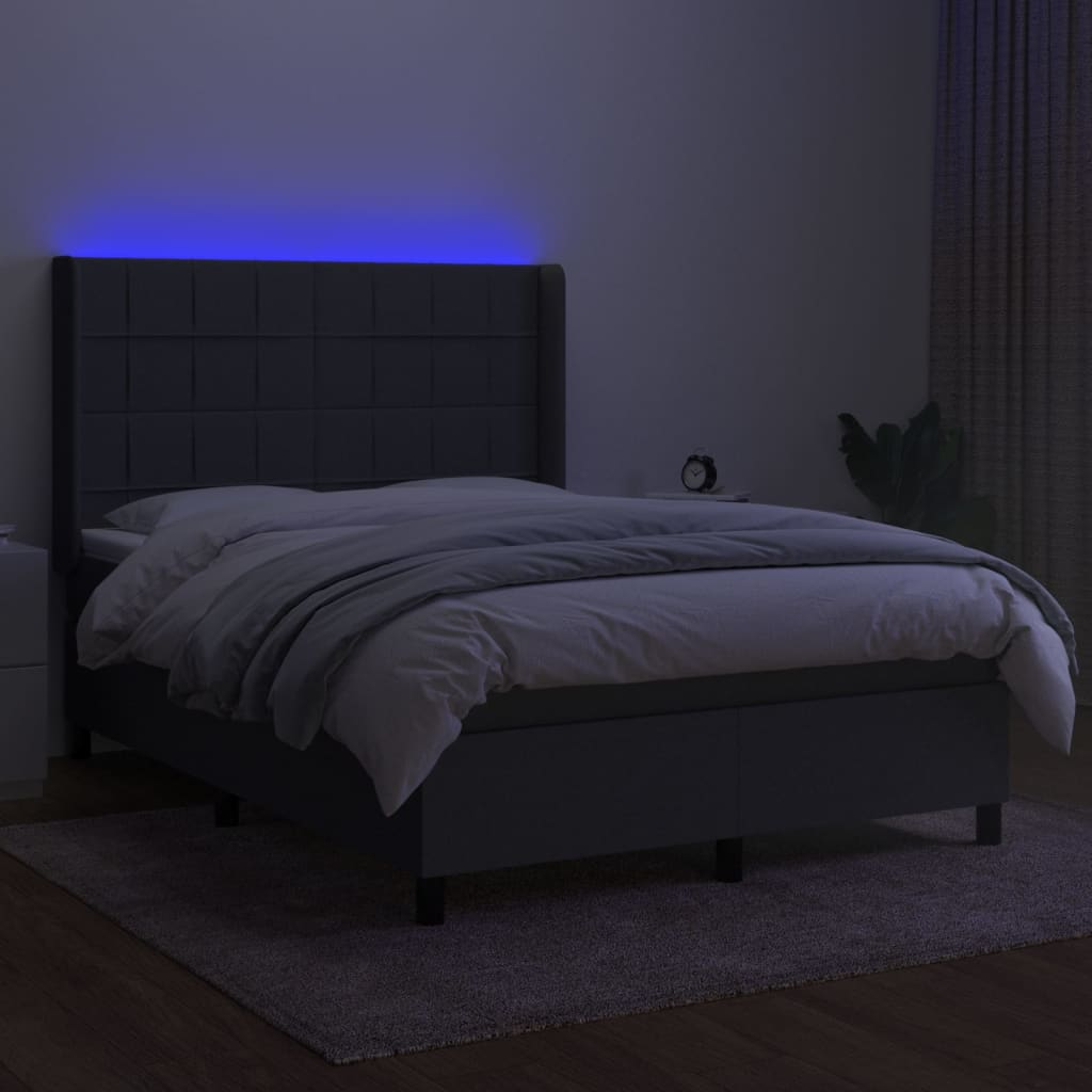 LED Boxspringbett mit Kopfteil Dunkelgrau Stoff