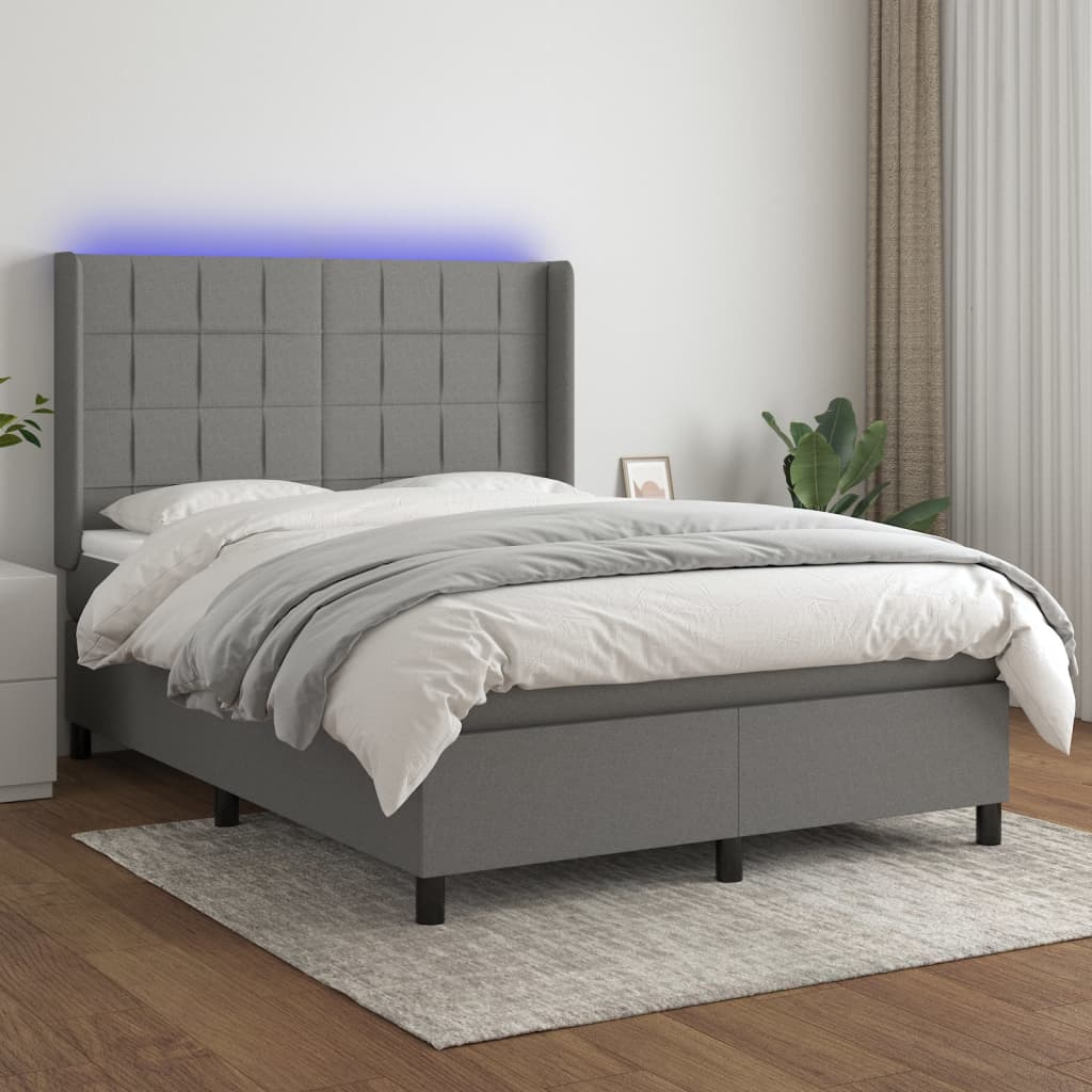 LED Boxspringbett mit Kopfteil Dunkelgrau Stoff