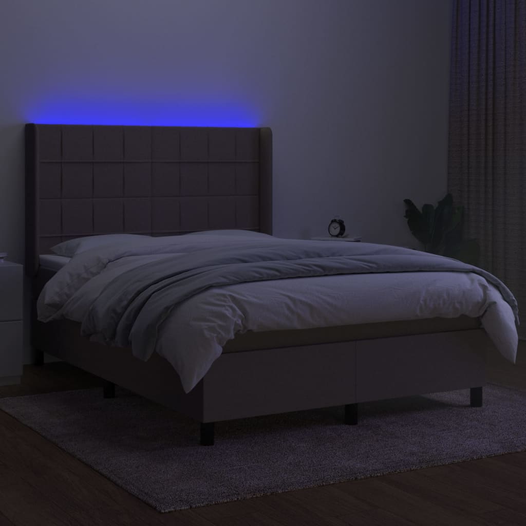 LED Boxspringbett mit Kopfteil Taupe Stoff