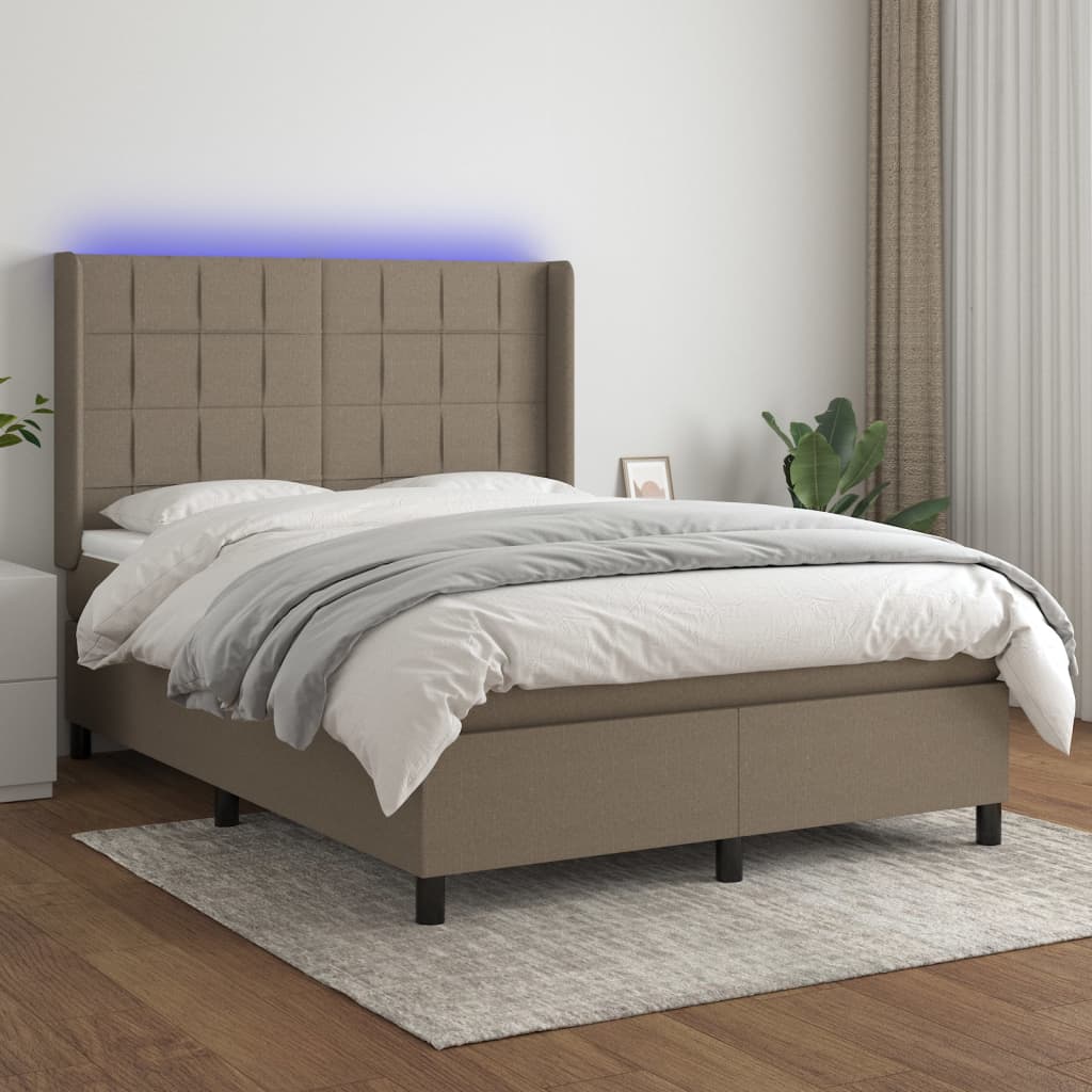 LED Boxspringbett mit Kopfteil Taupe Stoff