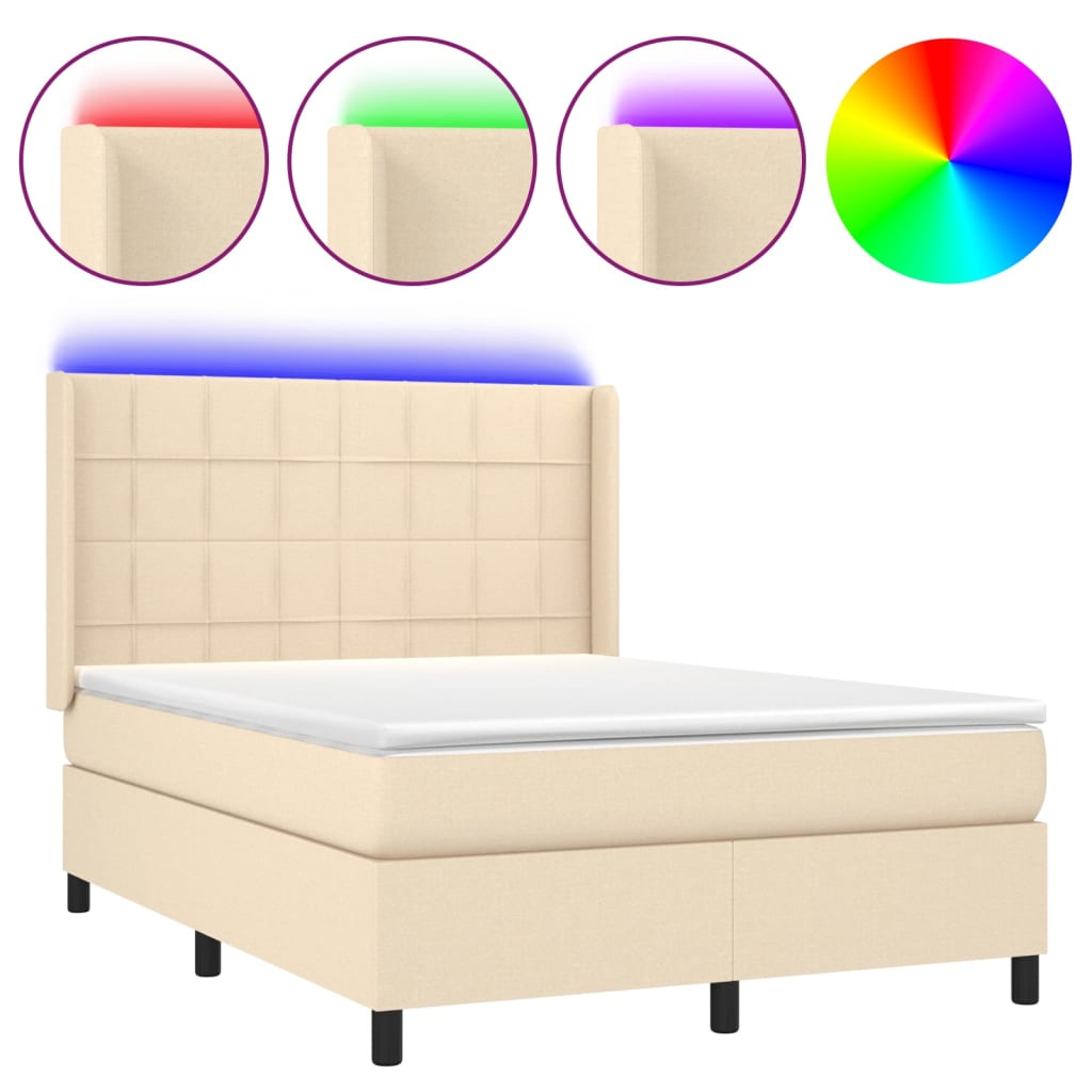 LED Boxspringbett mit Kopfteil Creme Stoff