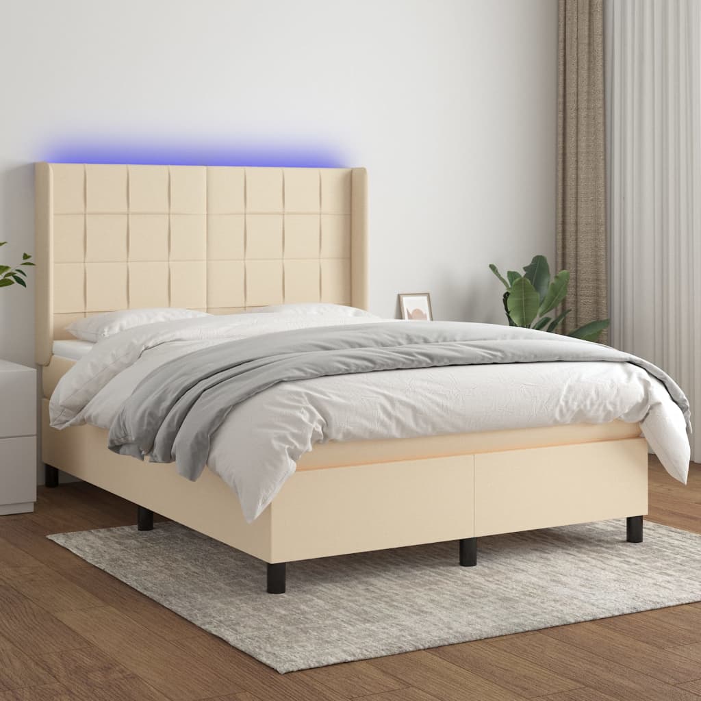 LED Boxspringbett mit Kopfteil Creme Stoff