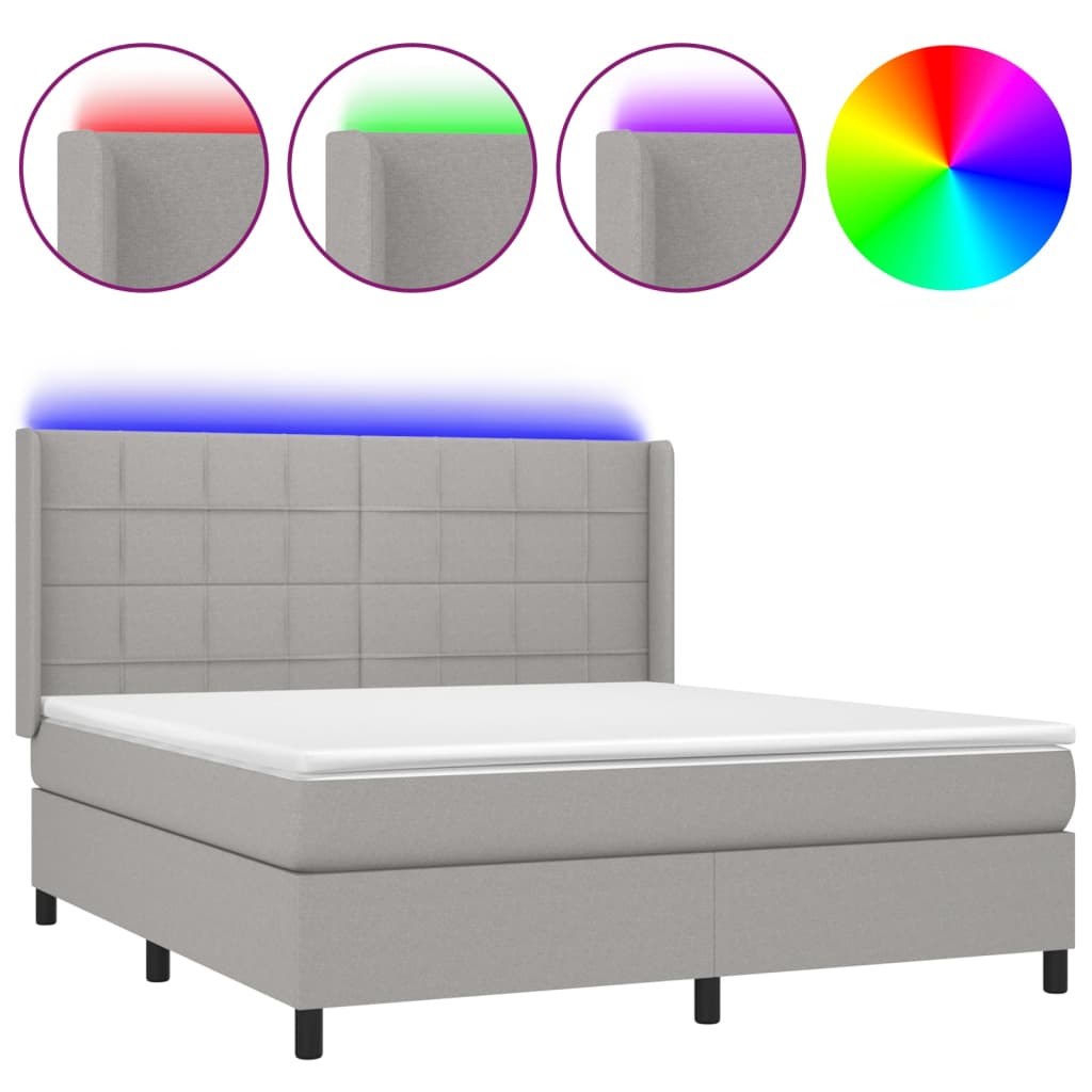 LED Boxspringbett mit Kopfteil Hellgrau Stoff