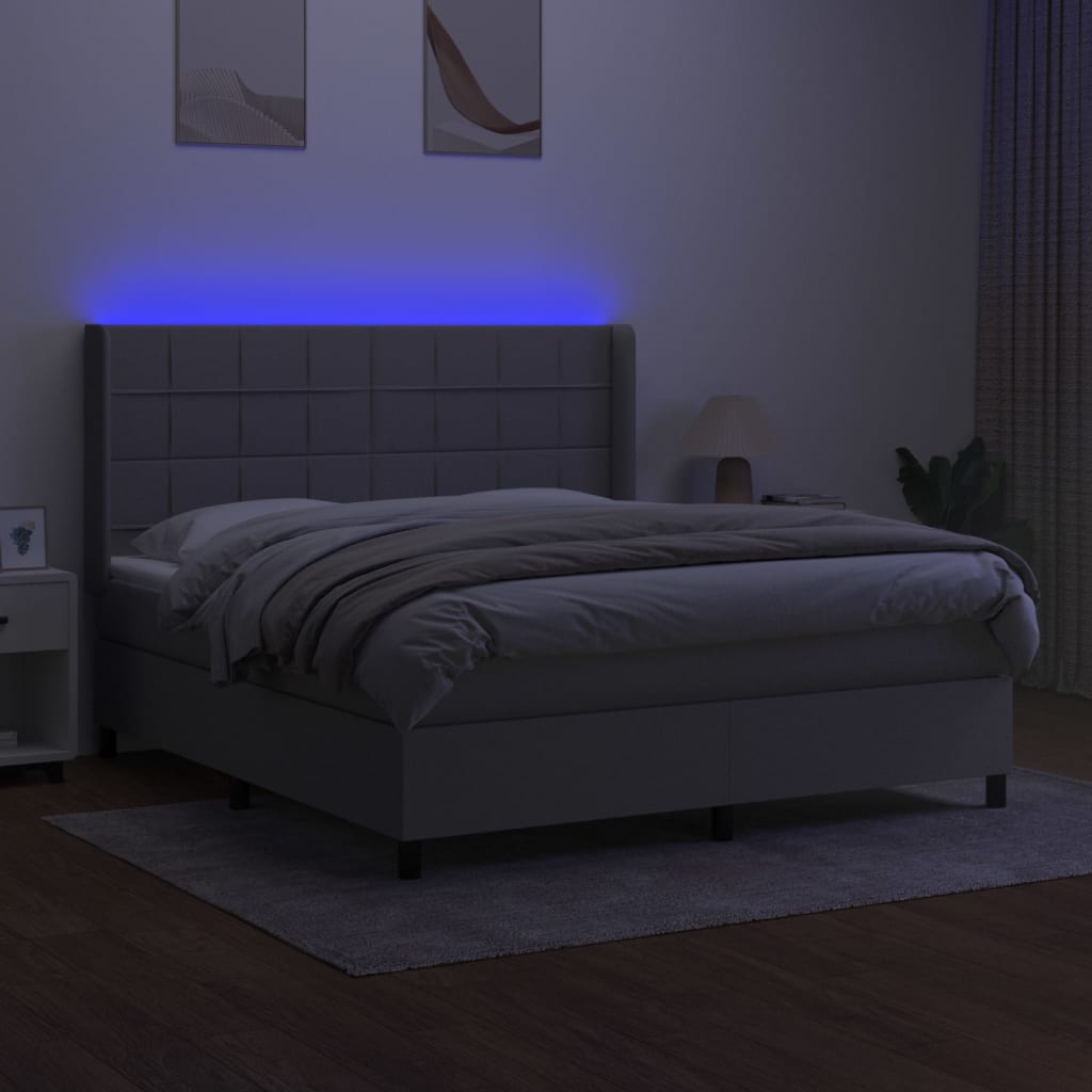 LED Boxspringbett mit Kopfteil Hellgrau Stoff