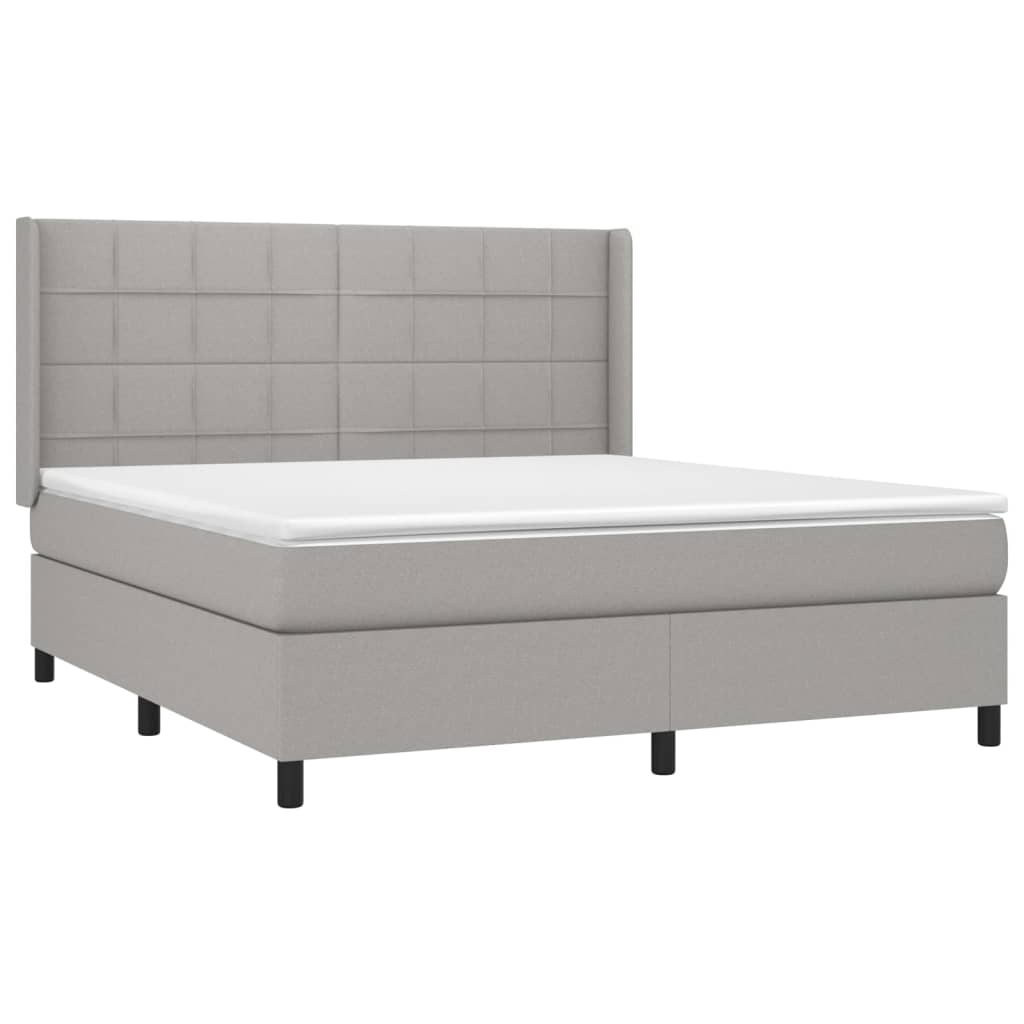 LED Boxspringbett mit Kopfteil Hellgrau Stoff