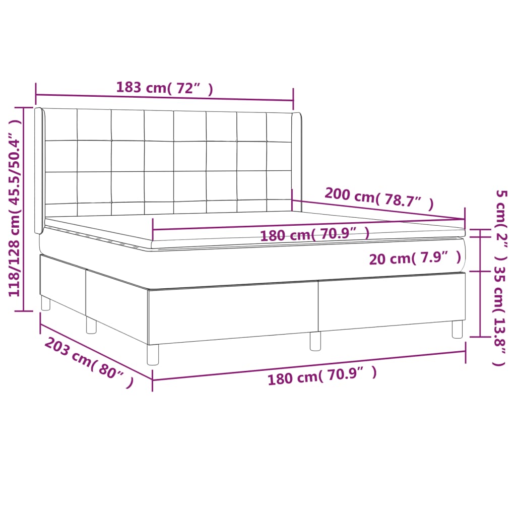 LED Boxspringbett mit Kopfteil Hellgrau Stoff