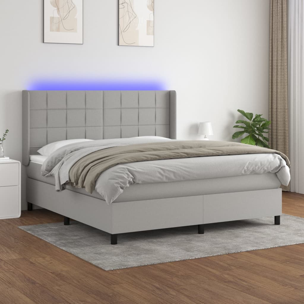 LED Boxspringbett mit Kopfteil Hellgrau Stoff