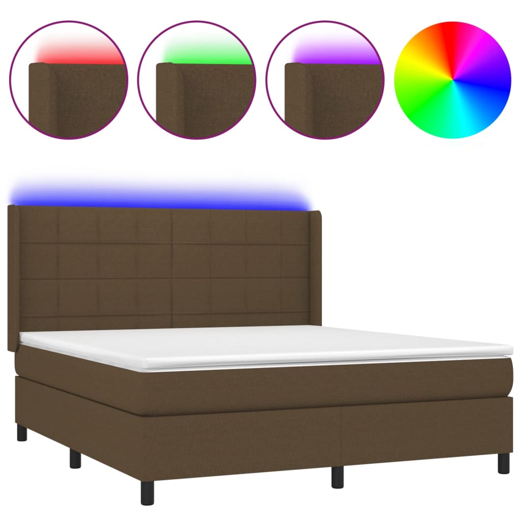 LED Boxspringbett mit Kopfteil Dunkelbraun Stoff
