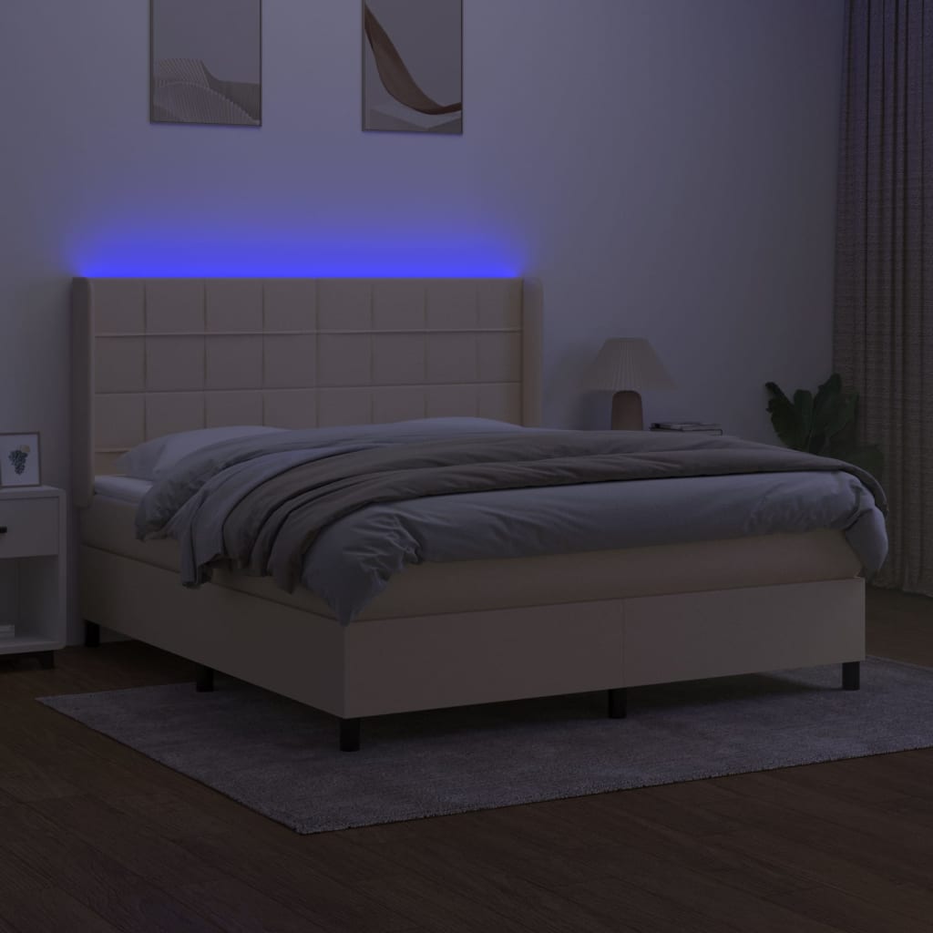 LED Boxspringbett mit Kopfteil Creme Stoff
