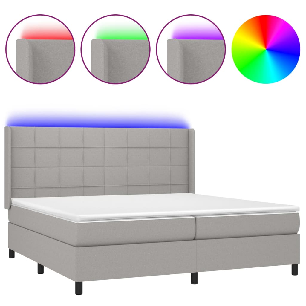 LED Boxspringbett mit Kopfteil Hellgrau Stoff