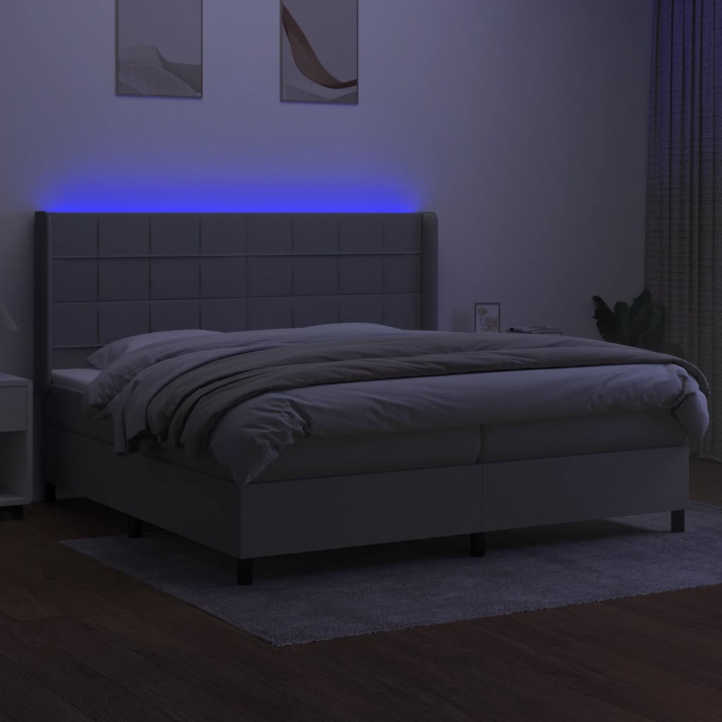 LED Boxspringbett mit Kopfteil Hellgrau Stoff