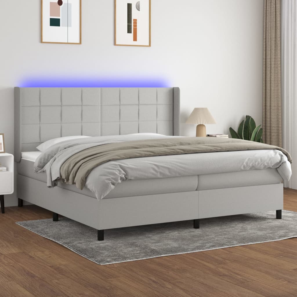 LED Boxspringbett mit Kopfteil Hellgrau Stoff