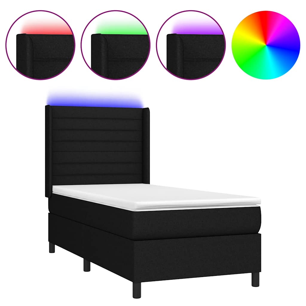 LED Boxspringbett mit Kopfteil Schwarz Stoff