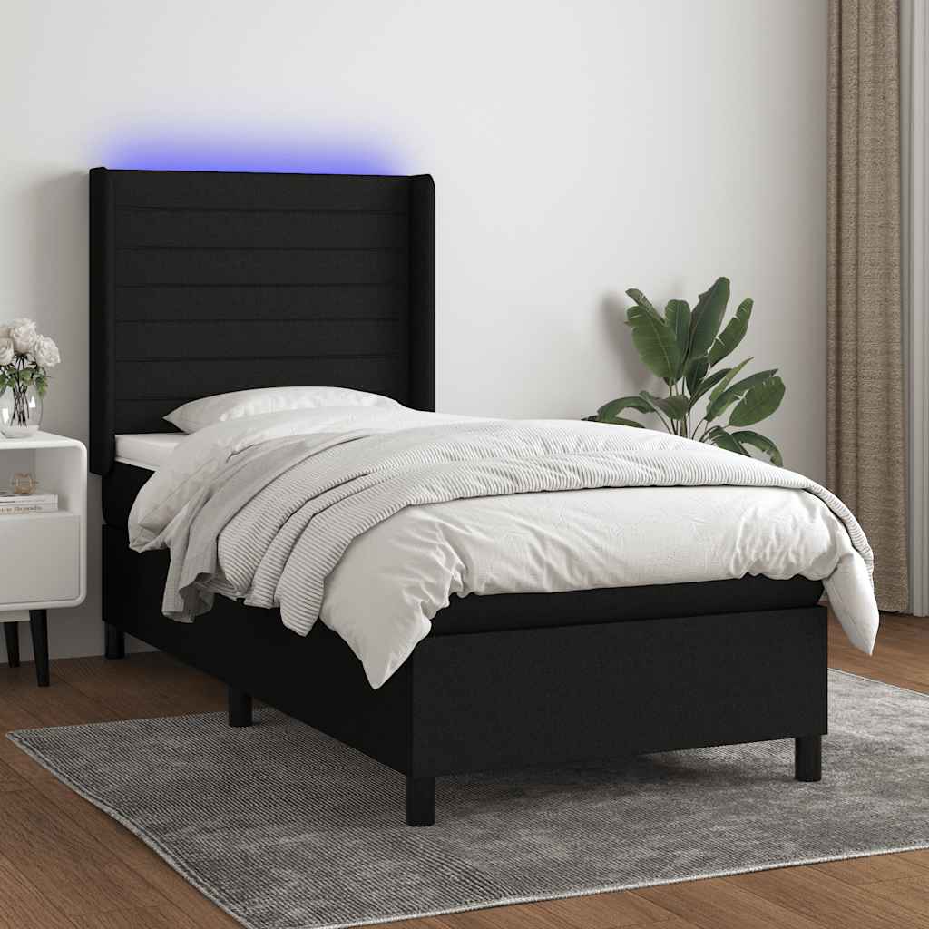 LED Boxspringbett mit Kopfteil Schwarz Stoff
