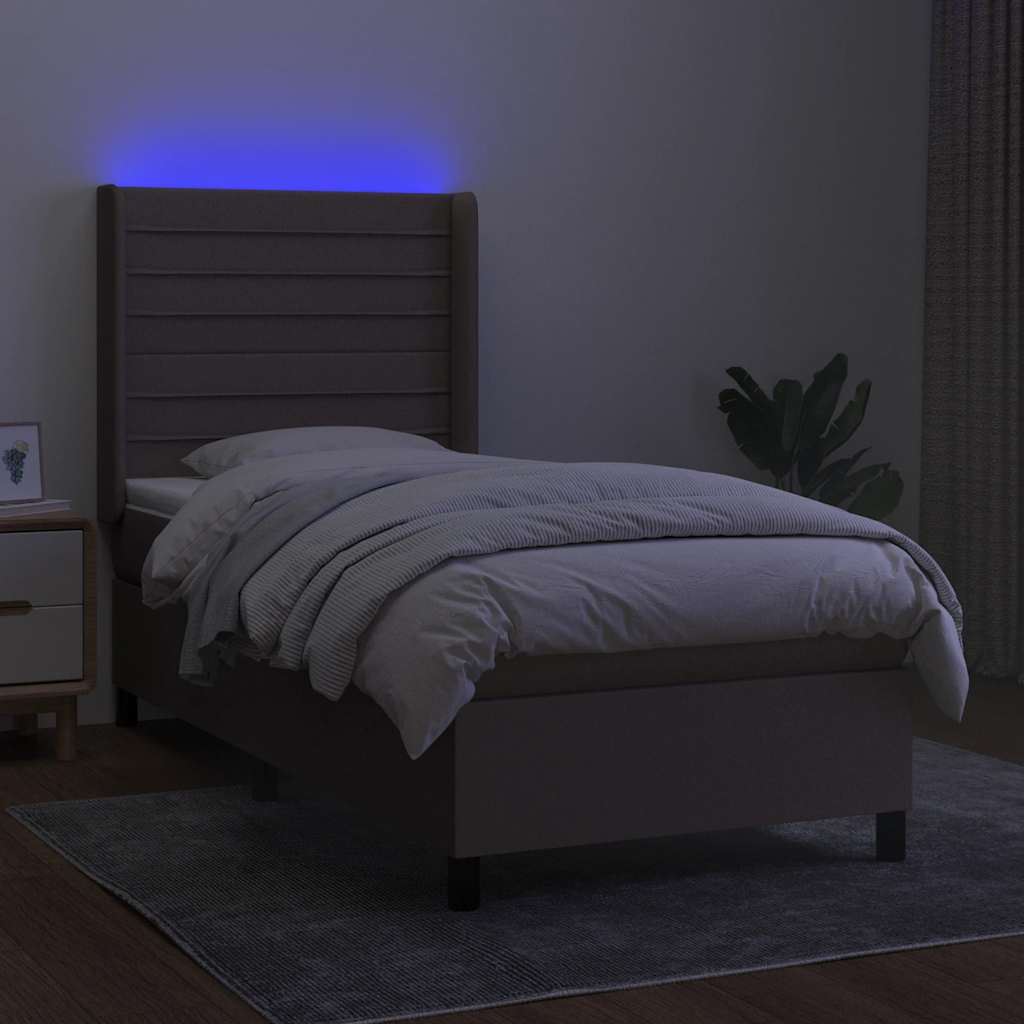 LED Boxspringbett mit Kopfteil Taupe Stoff