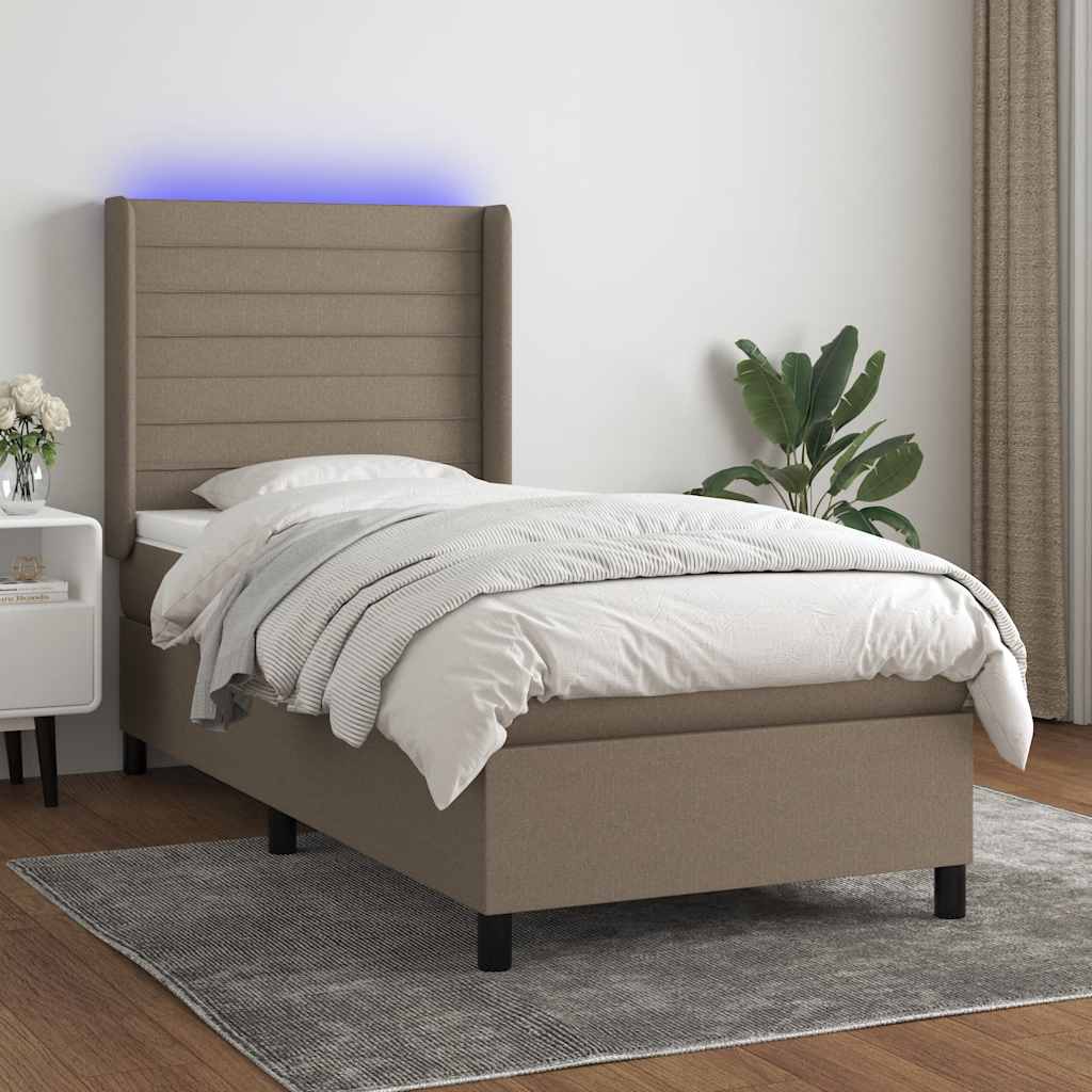 LED Boxspringbett mit Kopfteil Taupe Stoff