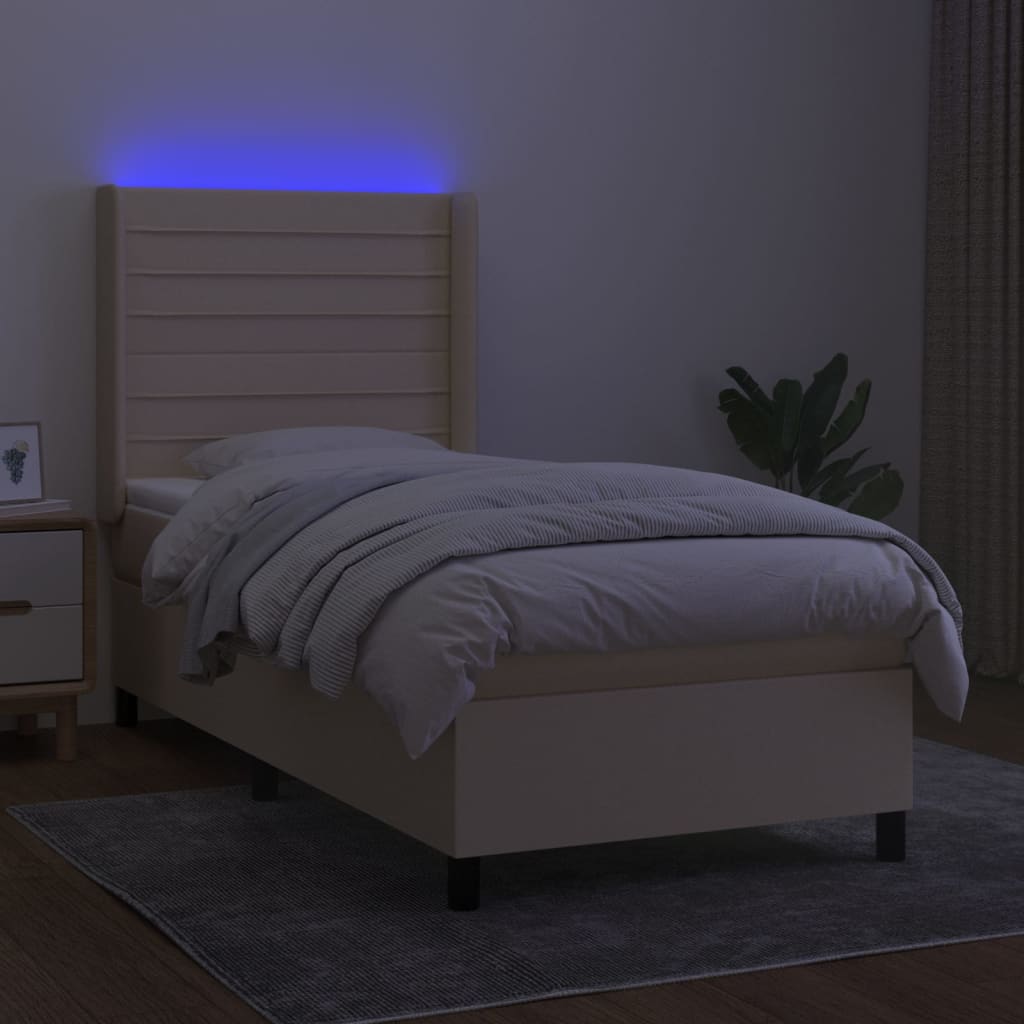 LED Boxspringbett mit Kopfteil Creme Stoff